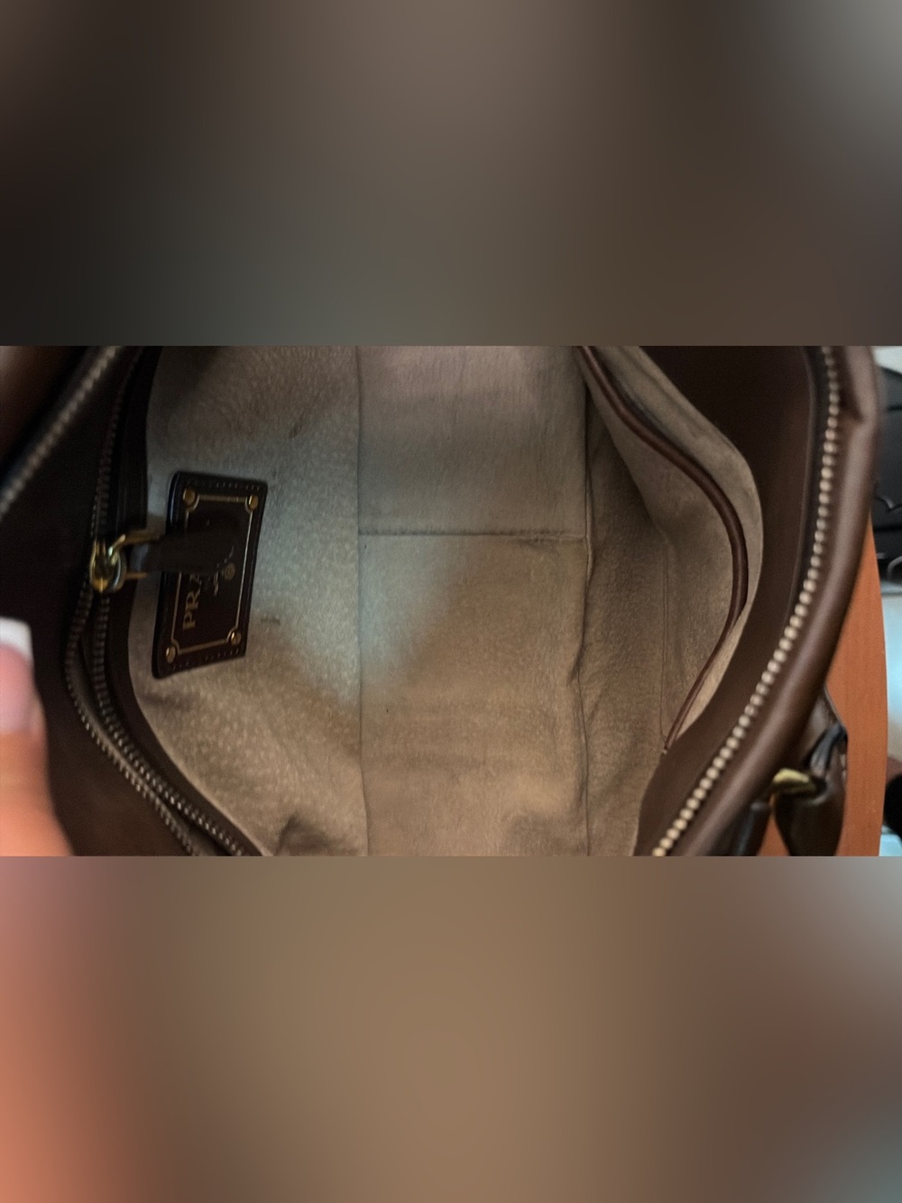 Authentic Prada Dark Brown Leather Satchel with Gold Hardware - Picture 10 of 14
